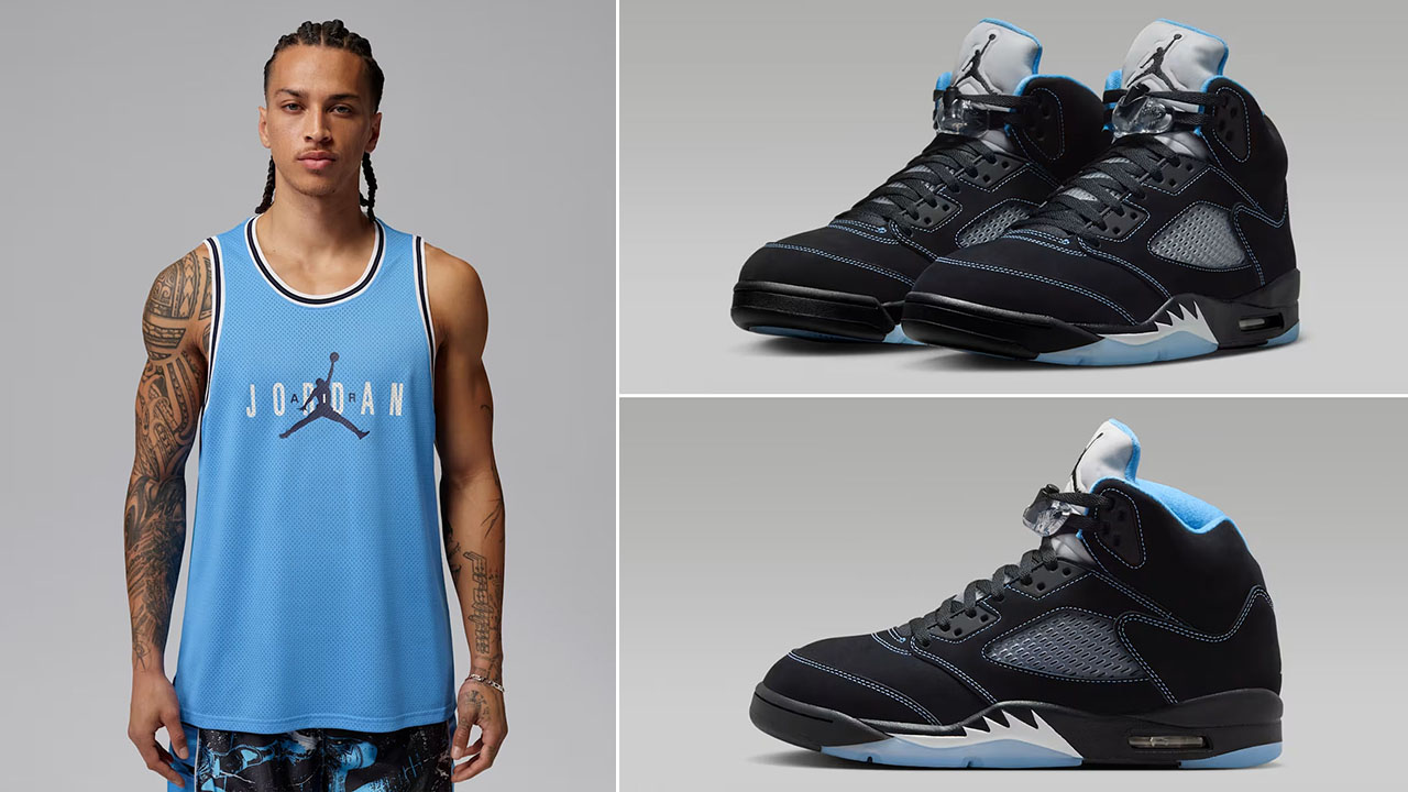Air Jordan 5 Black UNC University Blue 2026 x Jordan Brooklyn Men’s Mesh Jersey to Match
