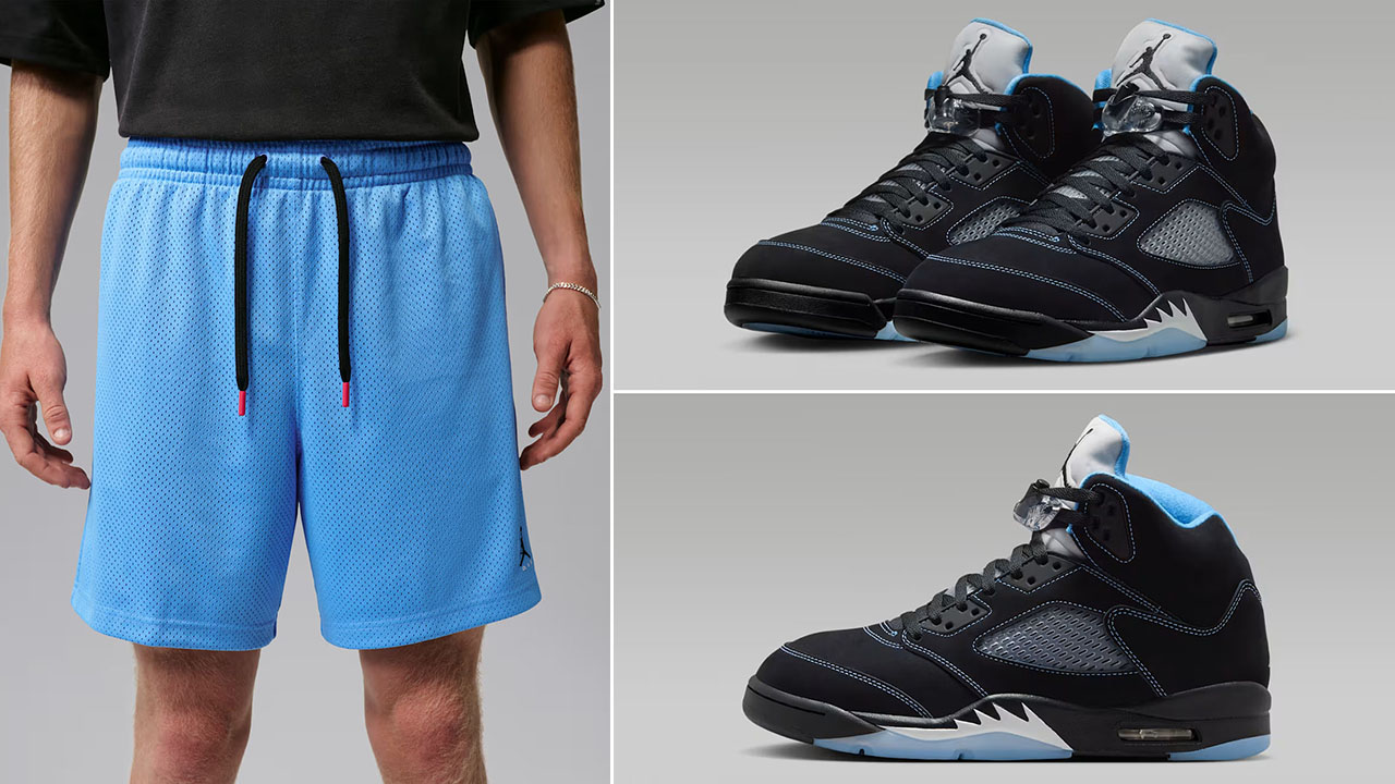 Air Jordan 5 Black UNC University Blue 2026 x Jordan Brooklyn Men’s Mesh Shorts to Match