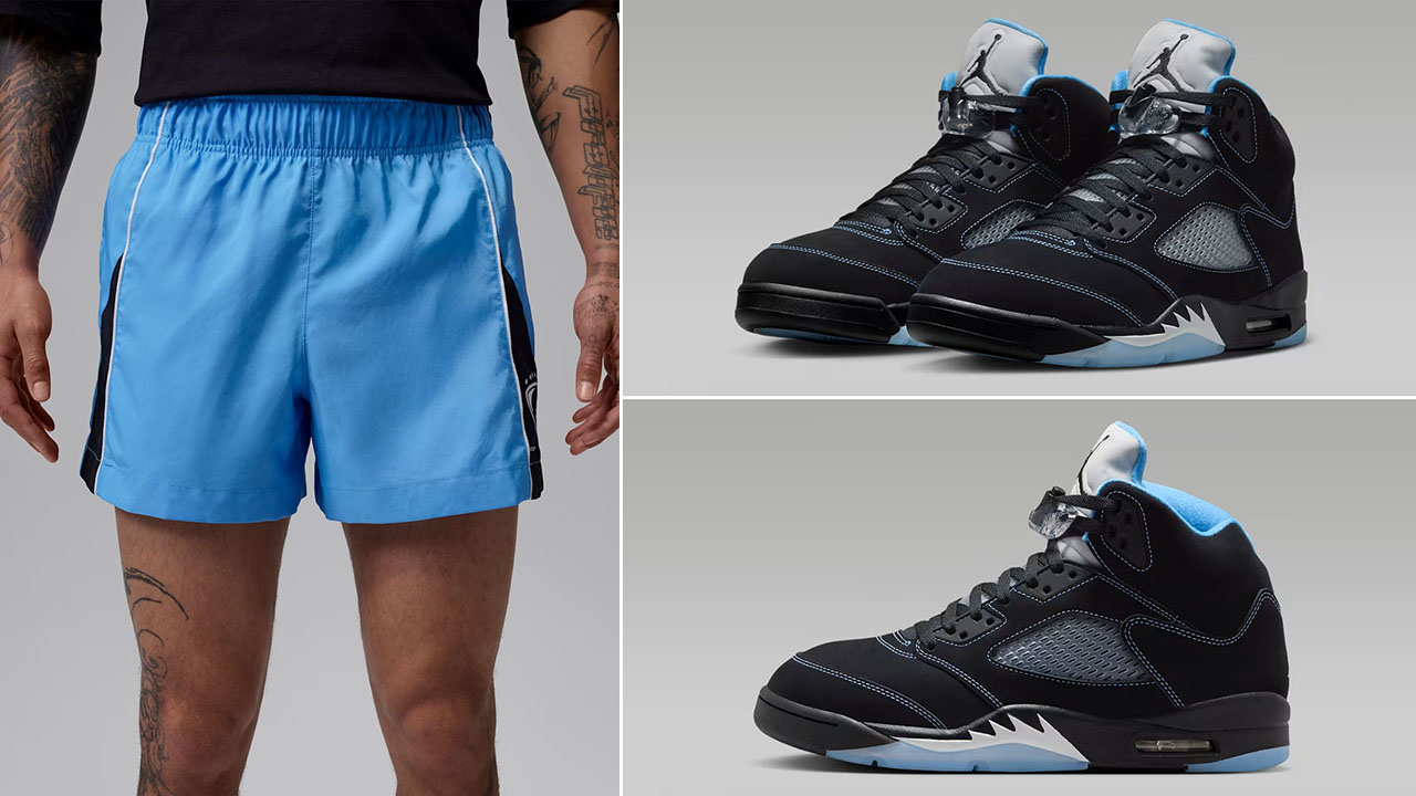 Air Jordan 5 Black UNC University Blue 2026 x Jordan Brooklyn Men’s Shortie Shorts to Match