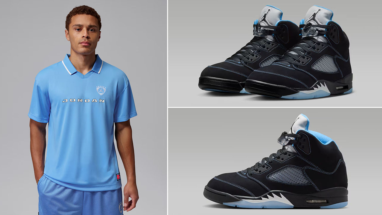 Air Jordan 5 Black UNC University Blue 2026 x Jordan Brooklyn Men’s Soccer Top to Match