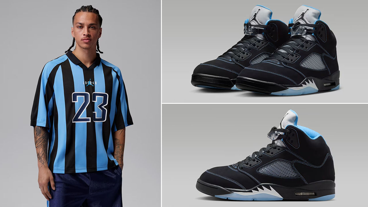 Air Jordan 5 Black UNC University Blue 2026 x Jordan Brooklyn Men’s Terrace Top to Match