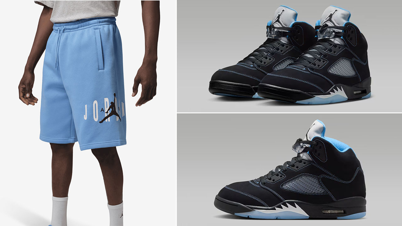 Air Jordan 5 Black UNC University Blue 2026 x Jordan Brooklyn Stretch Fleece Men’s Shorts to Match