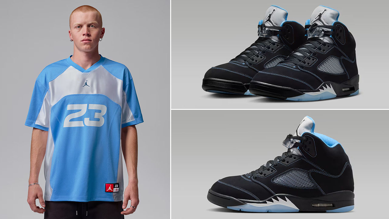 Air Jordan 5 Black UNC University Blue 2026 x Jordan Flight Men’s Jersey Top to Match