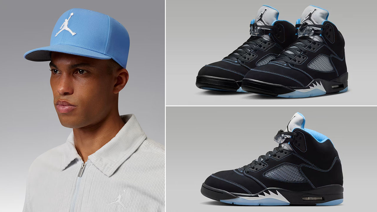 Air Jordan 5 Black UNC University Blue 2026 x Jordan Jumpman Pro Adjustable Cap to Match