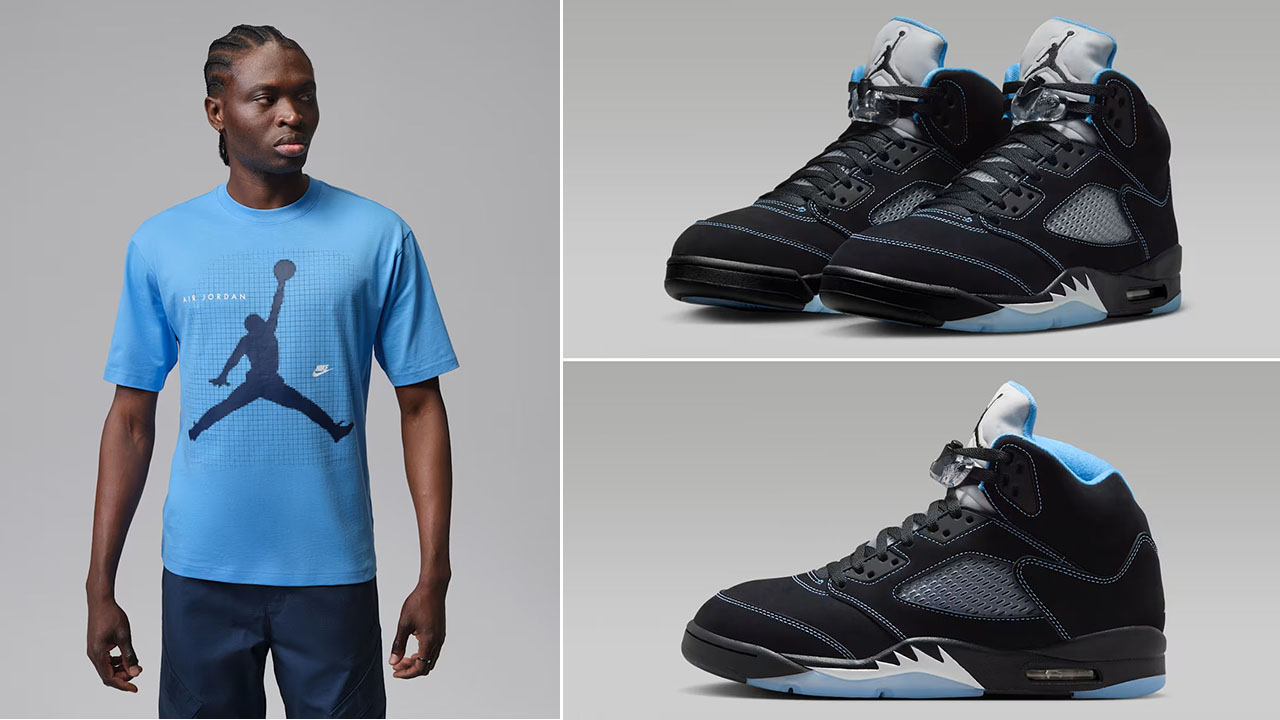Air Jordan 5 Black UNC University Blue 2026 x Jordan Men's Jumpman Graphic T-Shirt to Match