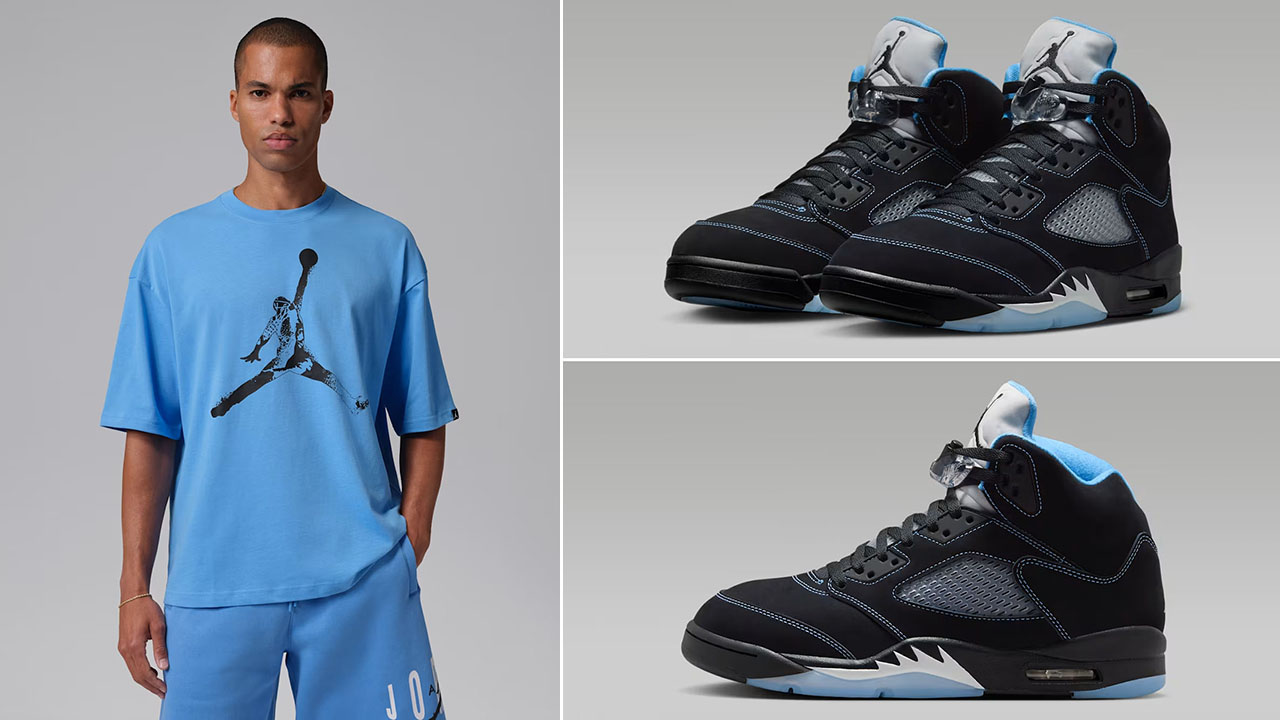 Air Jordan 5 Black UNC University Blue 2026 x Jordan Men’s Oversized Jumpman T-Shirt to Match