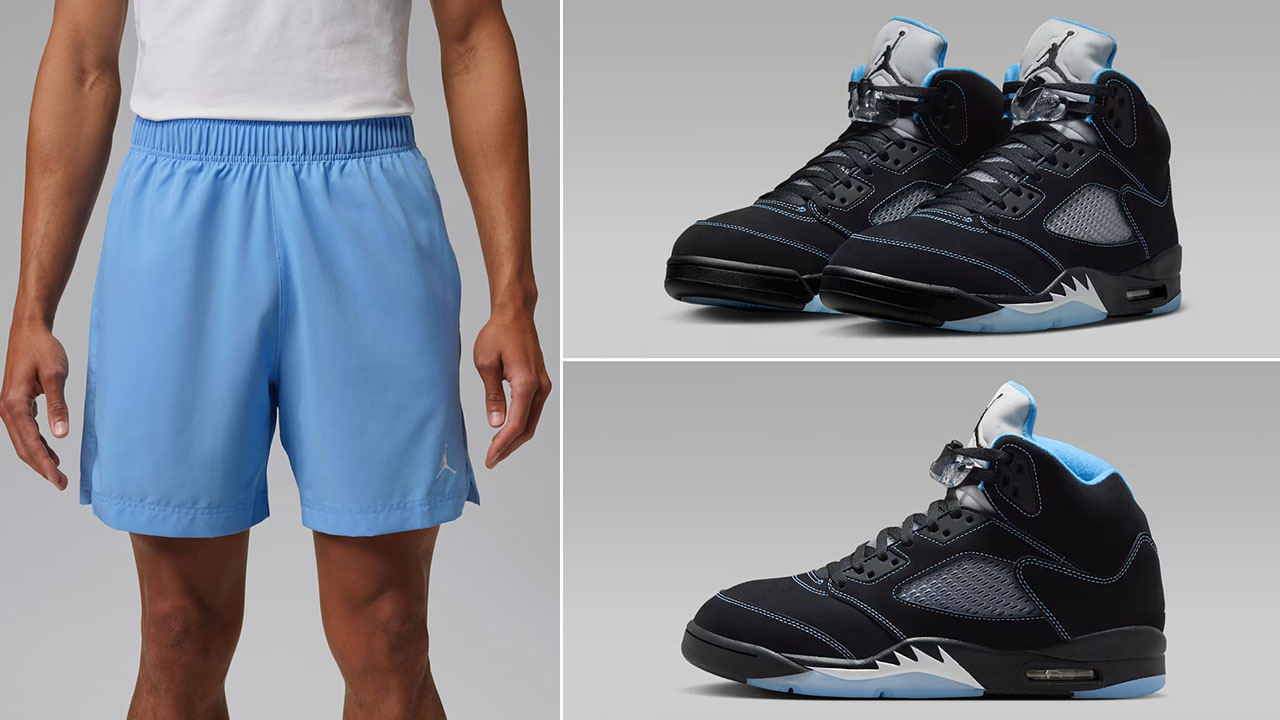 Air Jordan 5 Black UNC University Blue 2026 x Jordan Sport Essentials Men’s Dri-FIT Woven Shorts to Match