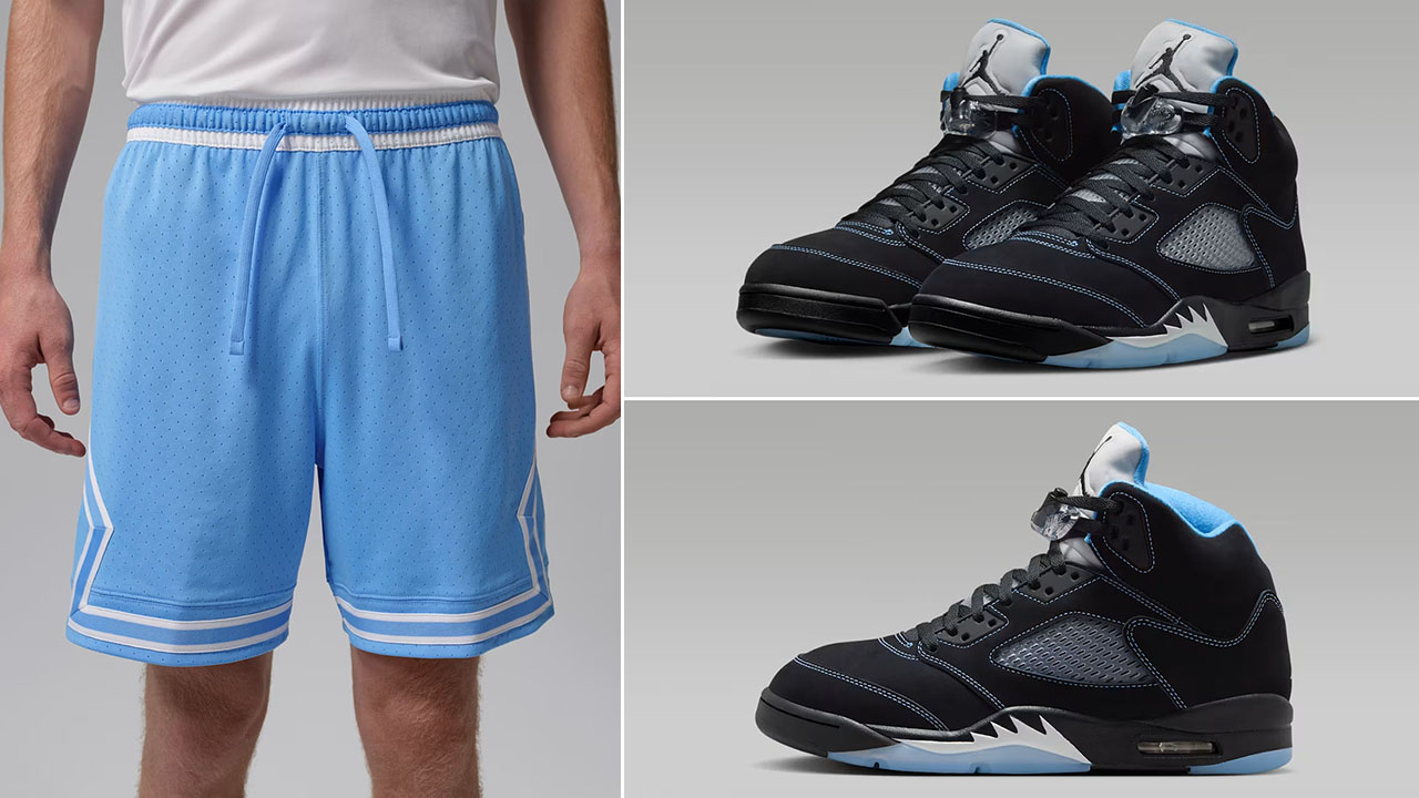 Air Jordan 5 Black UNC University Blue 2026 x Jordan Sport Men’s Dri-FIT Mesh Diamond Shorts to Match