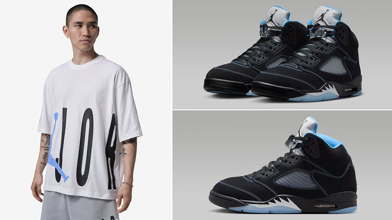 Air Jordan 5 Black UNC University Blue 2026 x Jordan Torso Stretch Oversized Men’s T-Shirt to Match