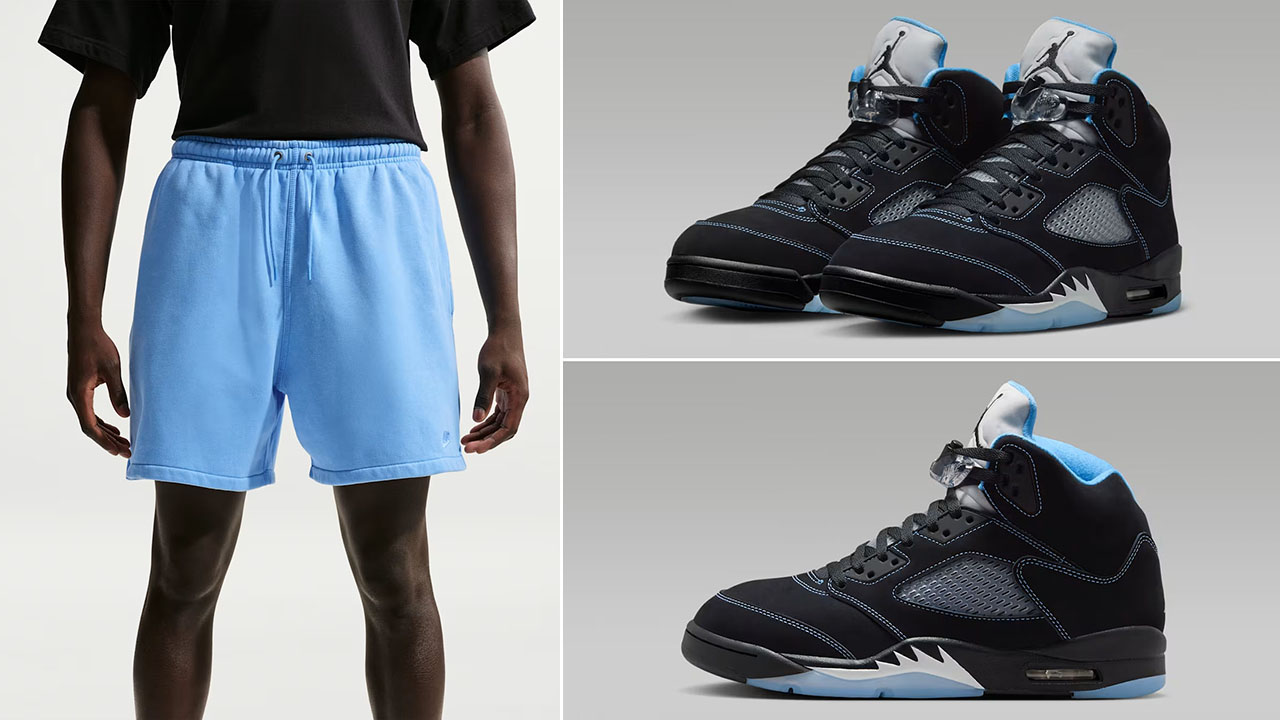 Air Jordan 5 Black UNC University Blue 2026 x Nike Club Fleece Men’s Shorts to Match