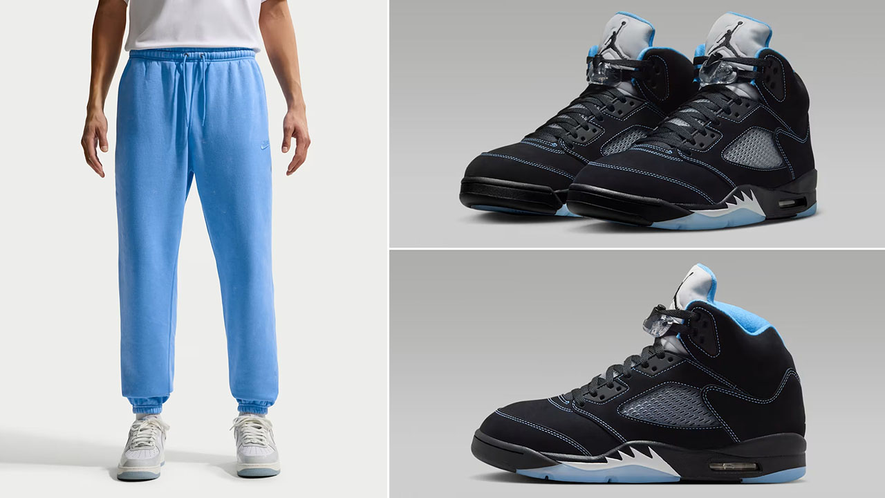 Air Jordan 5 Black UNC University Blue 2026 x Nike Club Fleece Washed Men’s Pants to Match