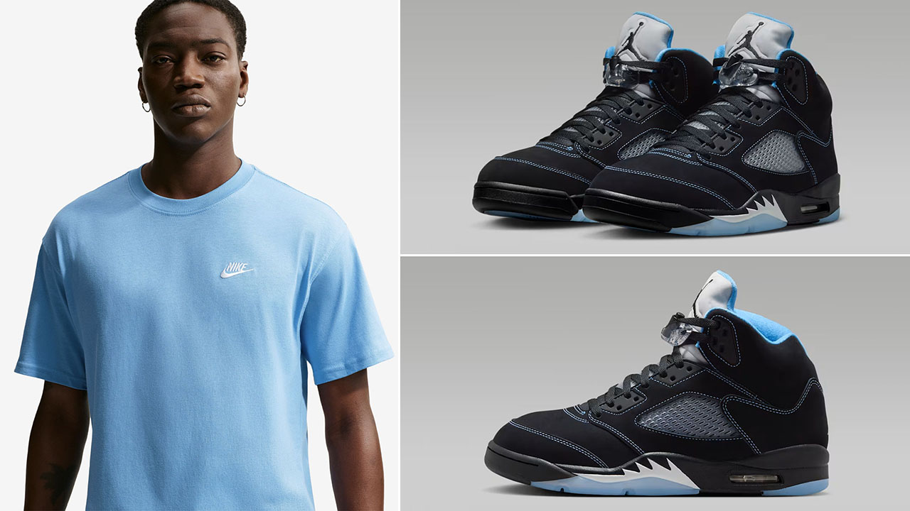 Air Jordan 5 Black UNC University Blue 2026 x Nike Club Max90 Men’s T-Shirt to Match