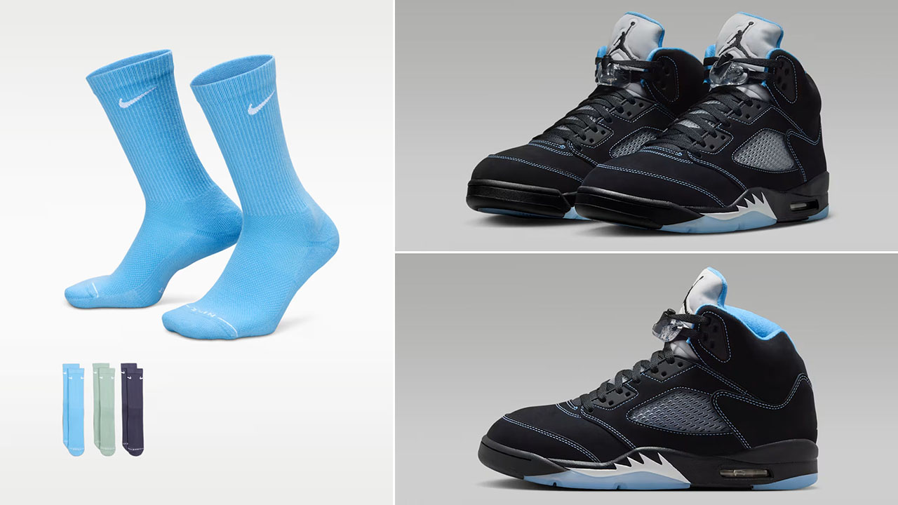 Air Jordan 5 Black UNC University Blue 2026 x Nike Crew Socks to Match