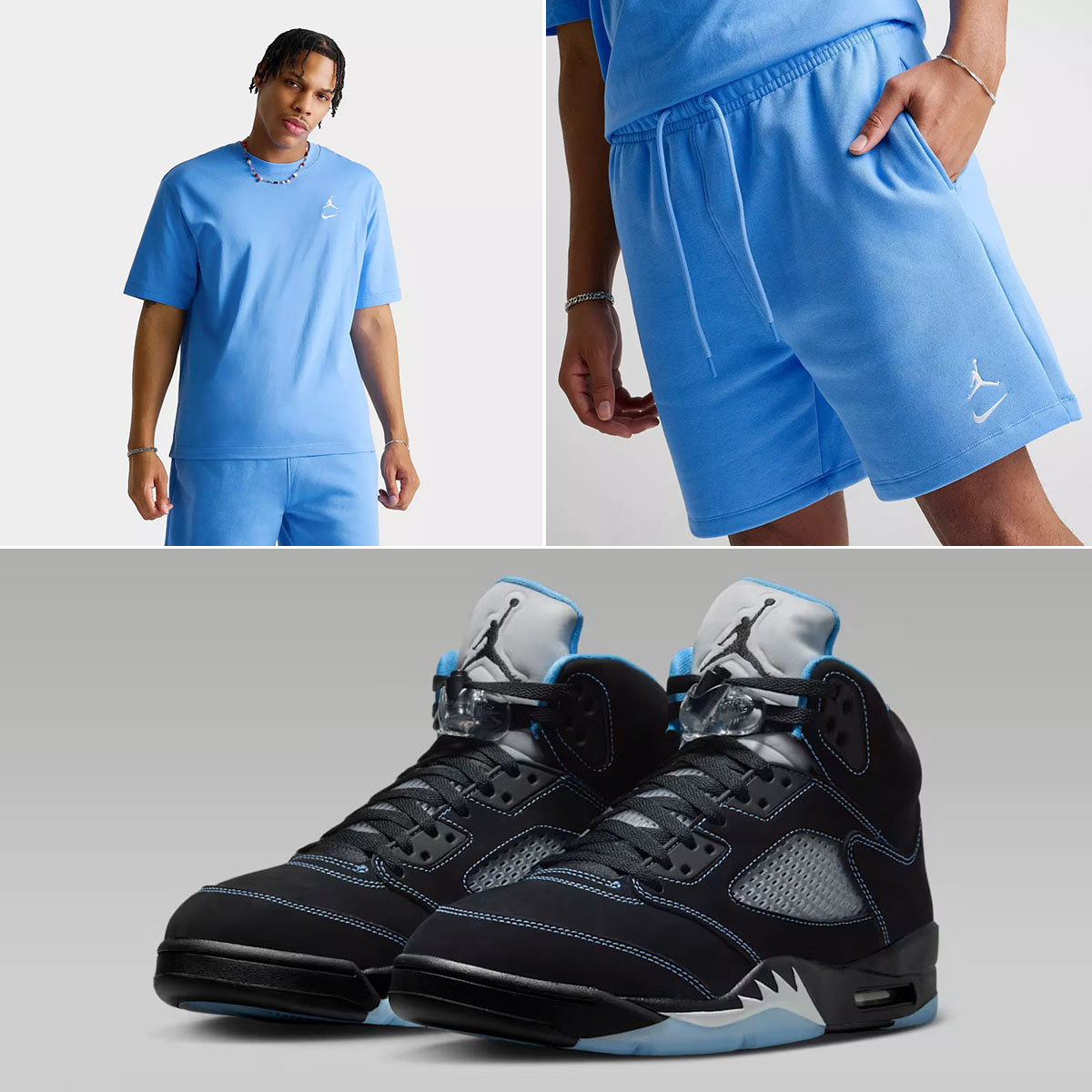 Air Jordan 5 Black University Blue 2026 x Jordan Jumpman Swoosh T-Shirt and Shorts Outfitjpg