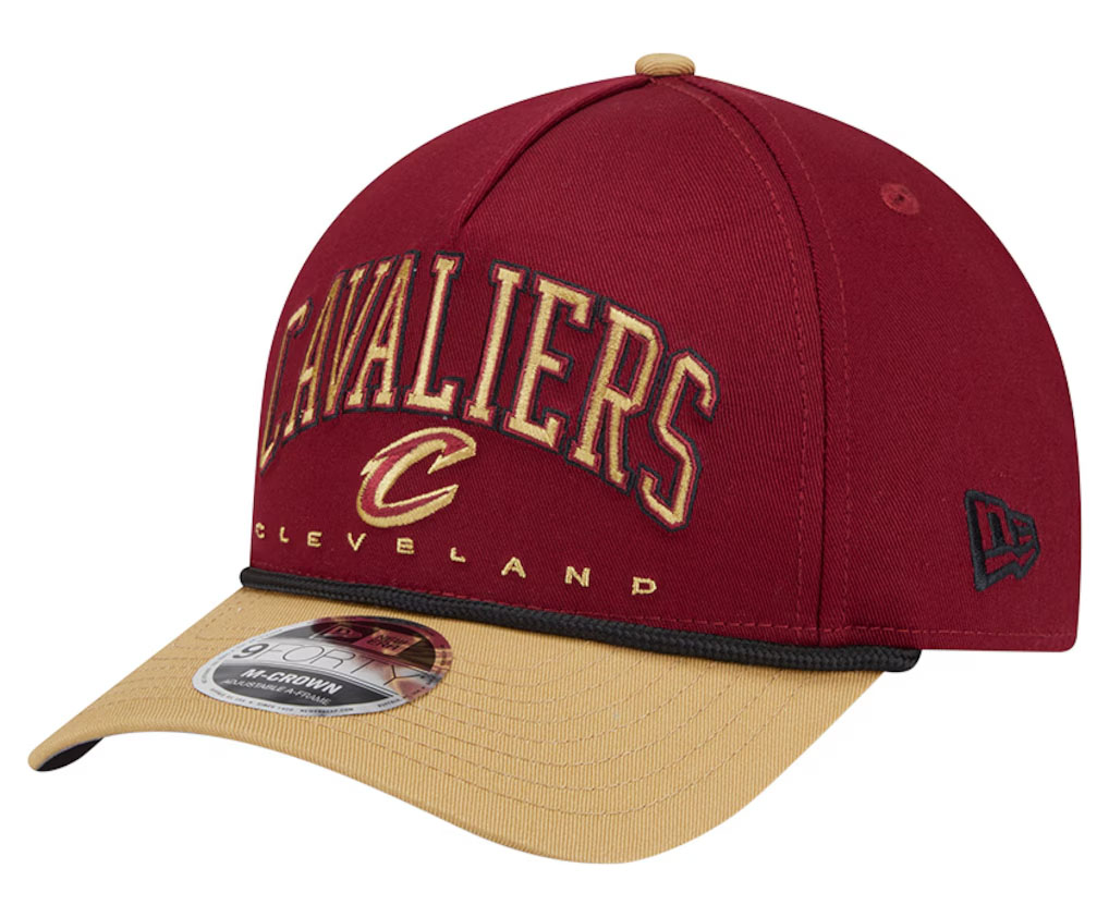 Cleveland Cavaliers New Era Bold Arch COOLERA 9FORTY A-Frame M-Crown Adjustable Hat Wine Gold