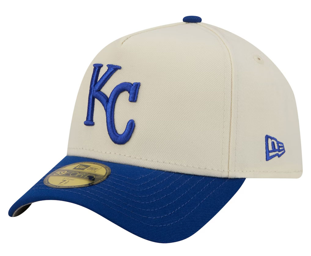Kansas City Royals New Era Chrome A-Frame 59FORTY Fitted Hat Cream Blue