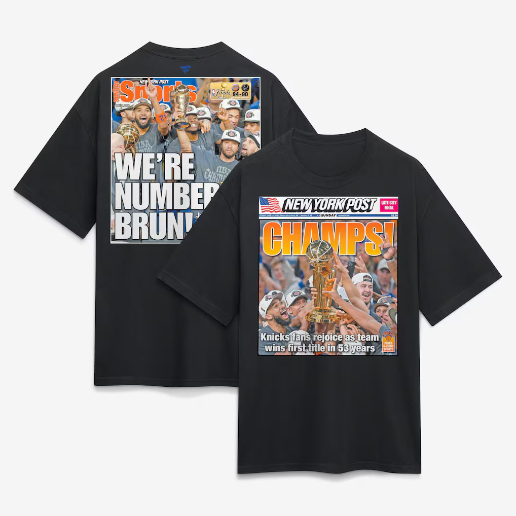 NBA Finals Champs New York Knicks x New York Post Fanatics 2026 NBA Finals Champions Newspaper Cover Heavyweight T-Shirt Black
