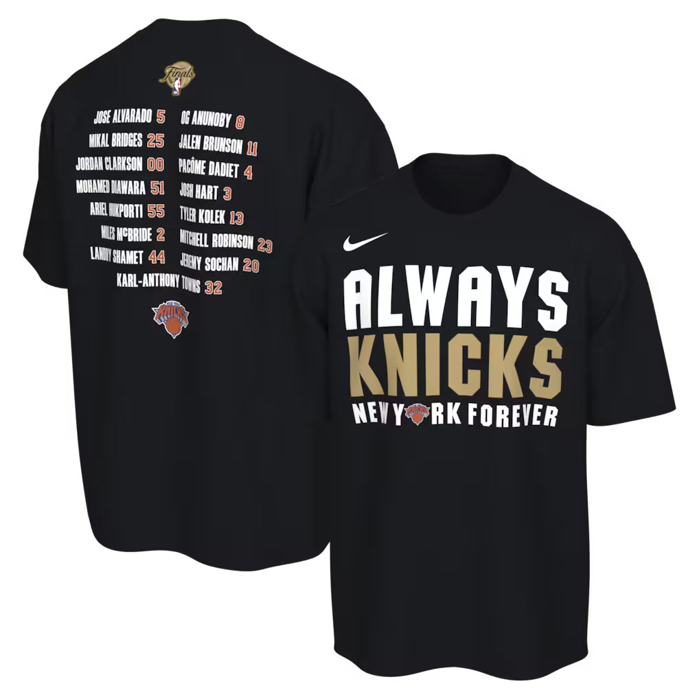 New York Knicks Nike 2026 NBA Finals Champions Roster Club T-Shirt