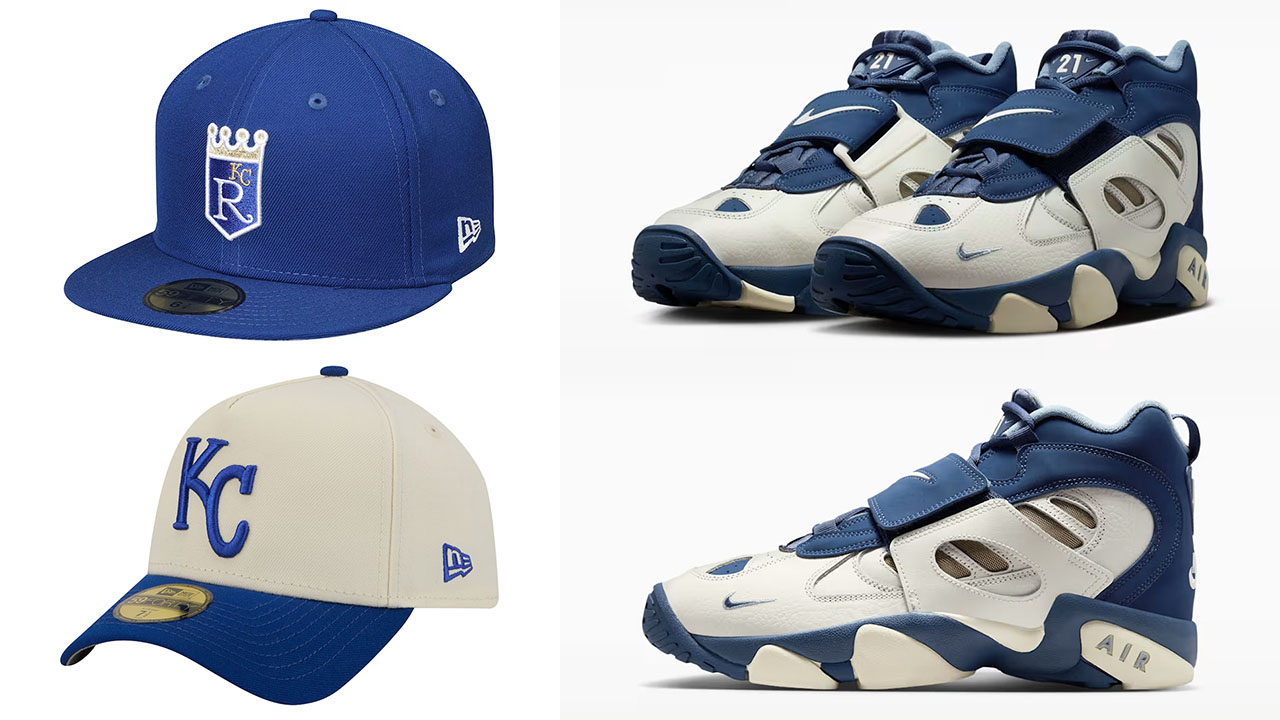 Nike Air Diamond Turf II Blue Grey Kansas City Royals New Era Snapback and Fitted Hats to Match Sneakers