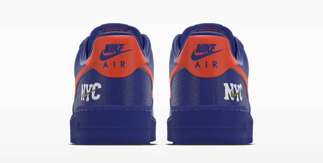 Nike Air Force 1 Low By NYC New York Knicks Blue Orange Colorway Back Heel View Official Image