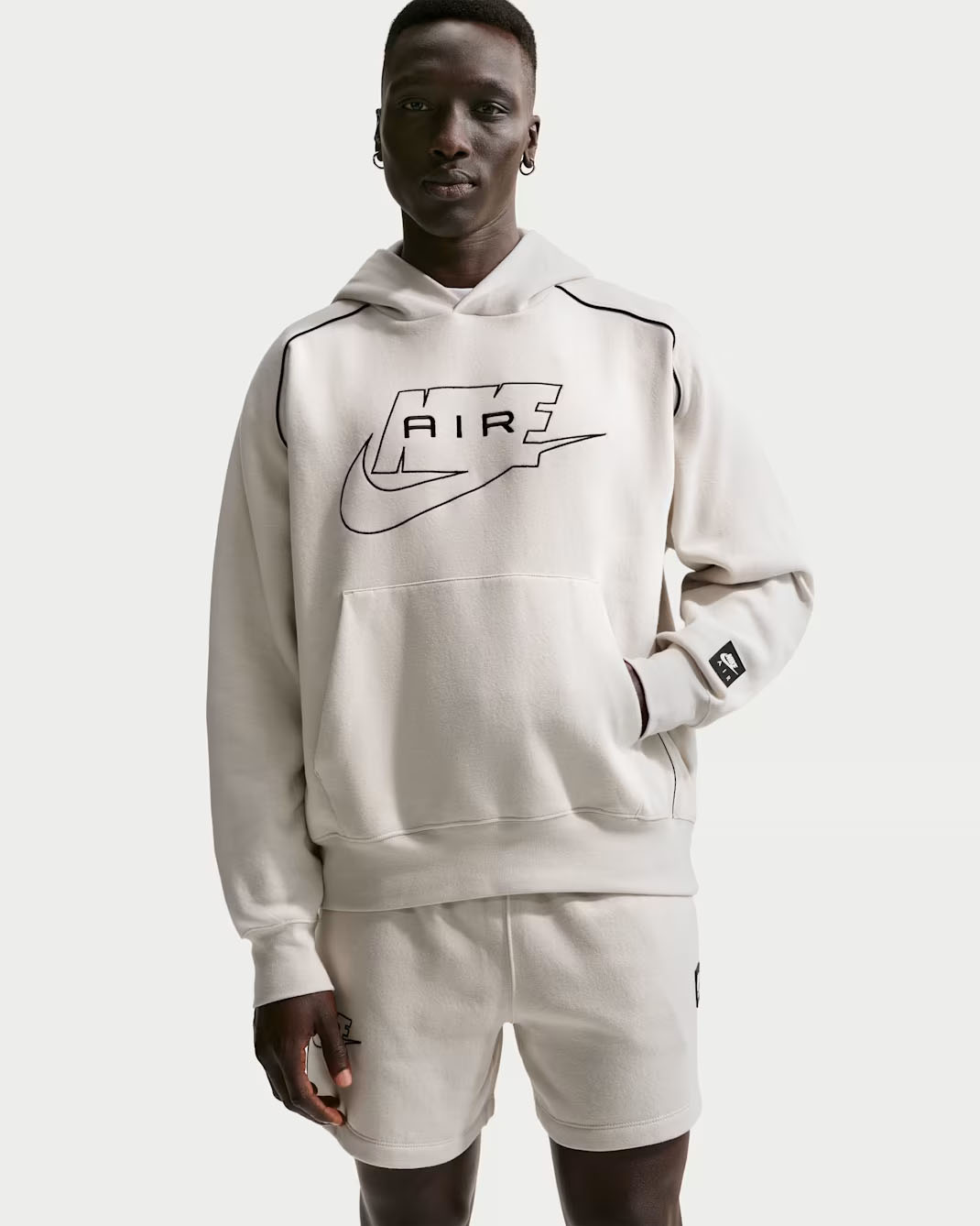 Nike Air Men's Fleece Pullover Hoodie Light Bone Black