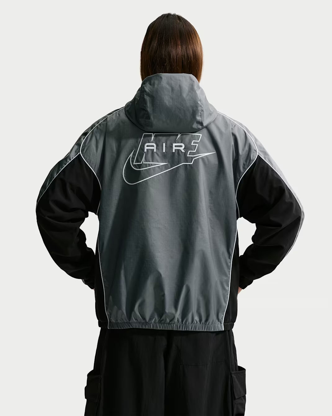 Nike Air Men's Full-Zip Hybrid Utility Jacket Smoke Grey Black Back View
