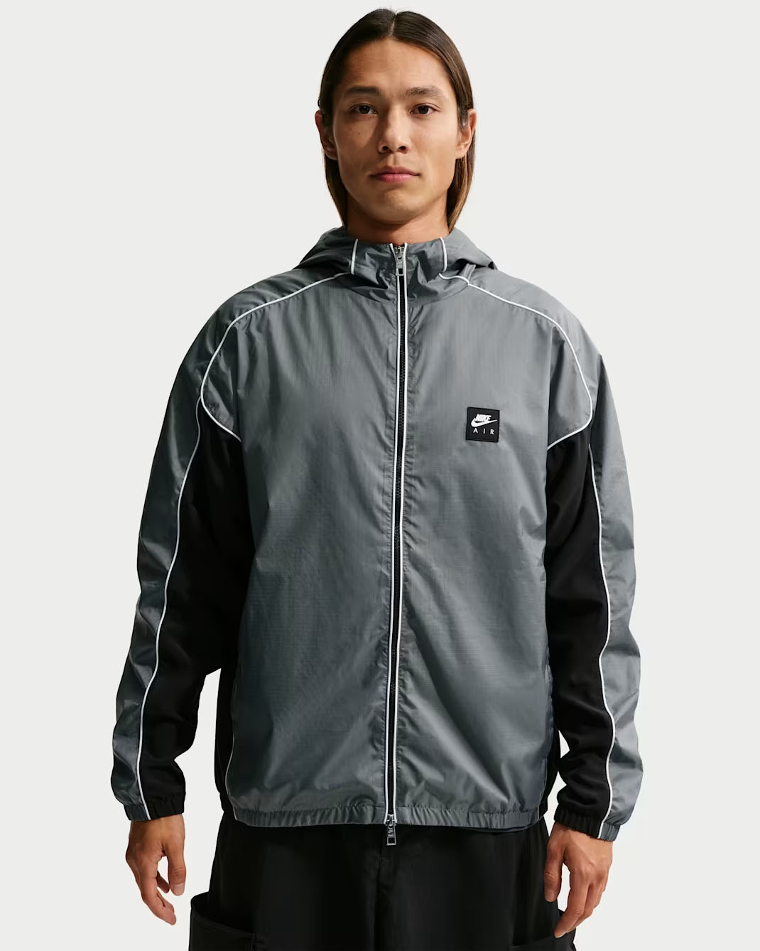 Nike Air Men's Full-Zip Hybrid Utility Jacket Smoke Grey Black Front View