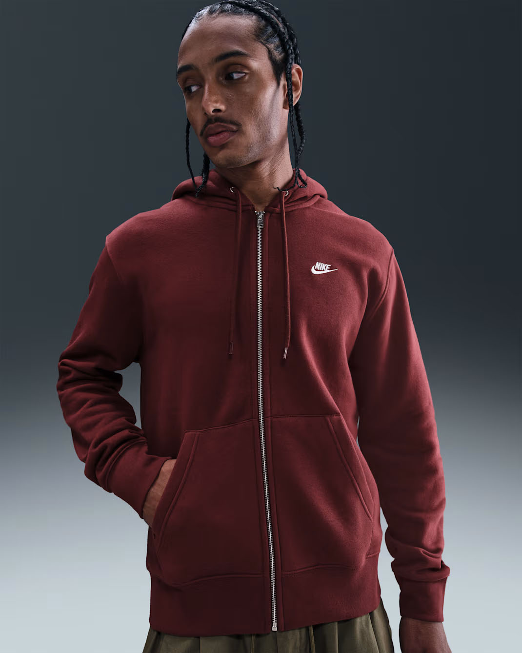 Nike Club Men's Full-Zip Fleece Hoodie Dark Team Red