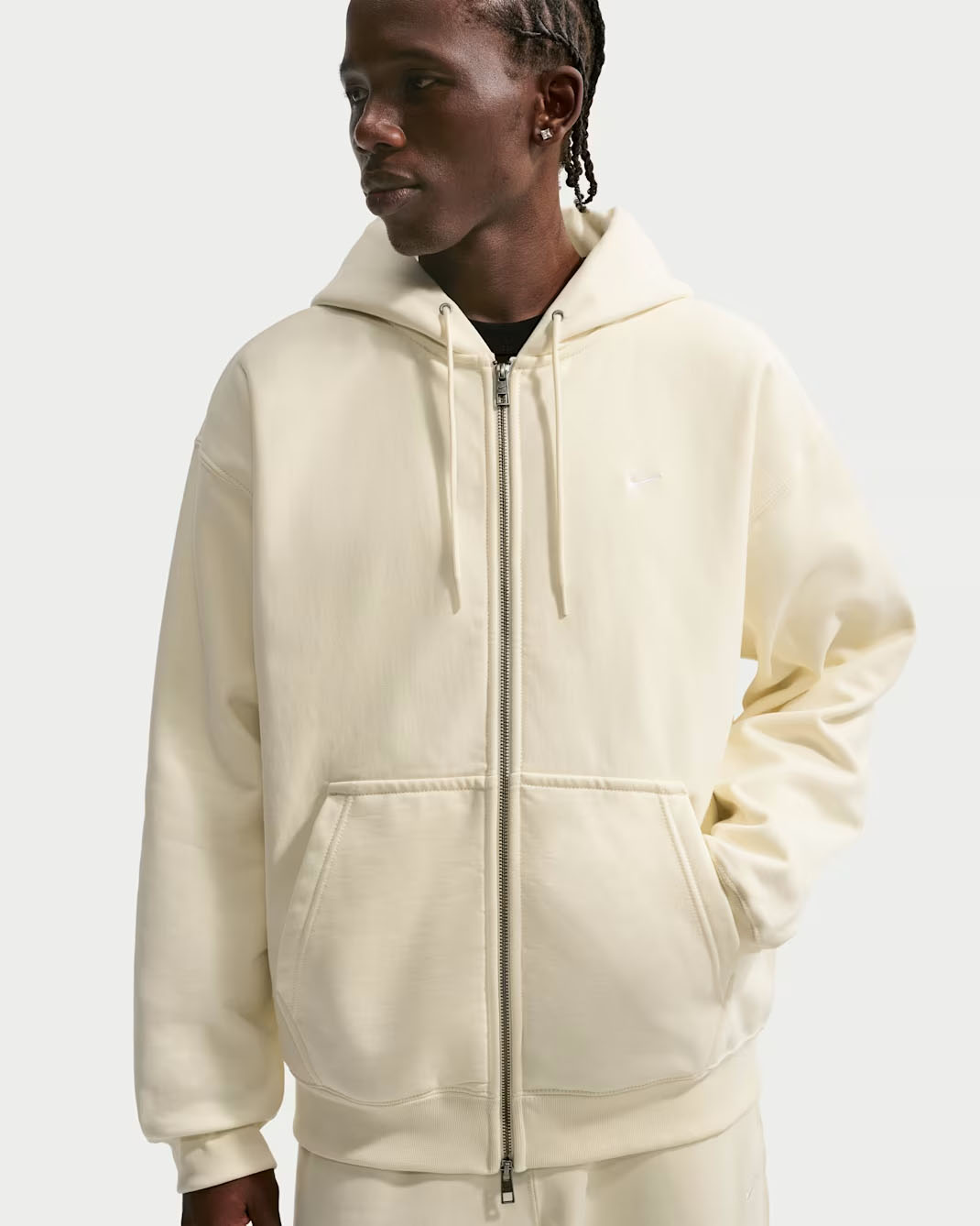 Nike Solo Swoosh Men's Full-Zip Fleece Hoodie CocoNut Milk