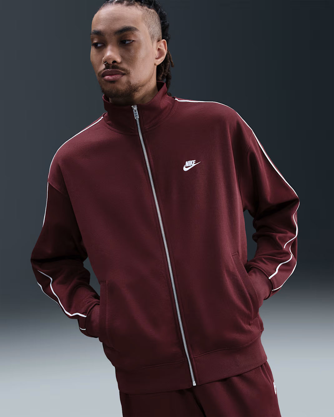 Nike Sportswear Club Men's Oversized Knit Track Jacket Dark Team Red