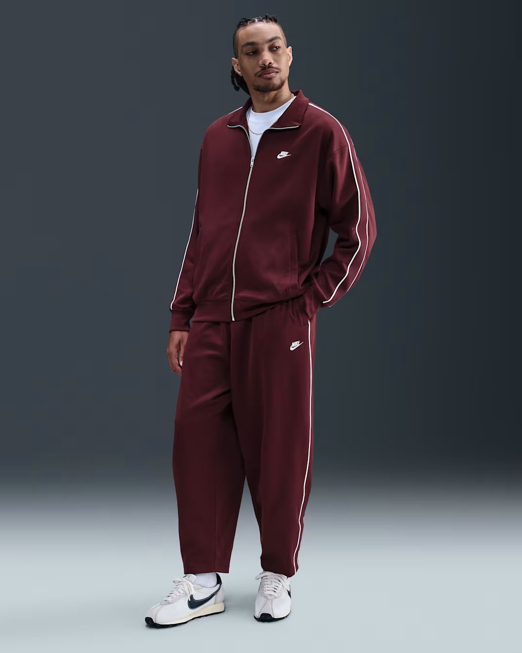 Nike Sportswear Club Men's Oversized Knit Track Jacket an Pants Dark Team Red