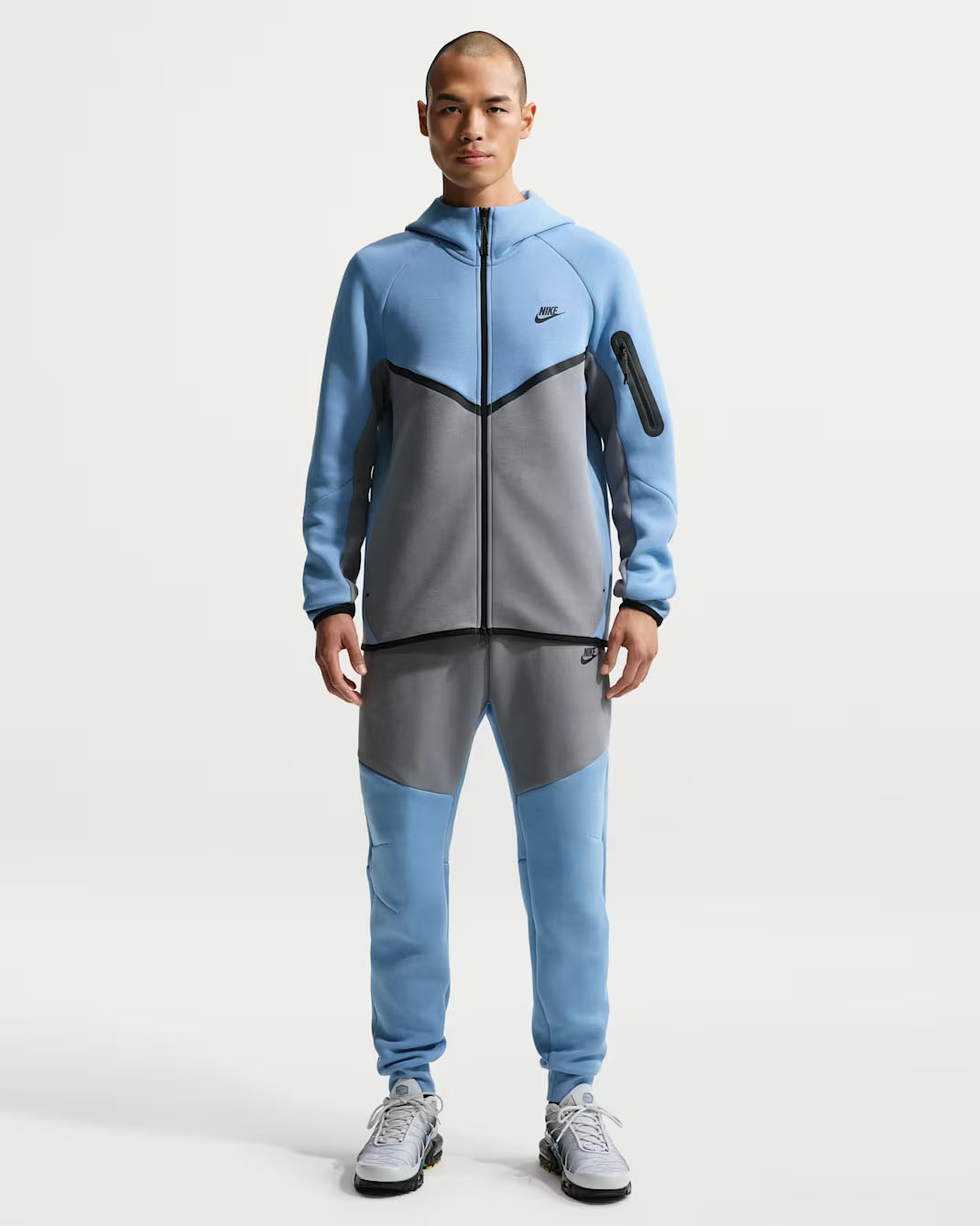 Nike Tech Men's Fleece Windrunner Full-Zip Jacket and Joggers Work Blue Cool Grey Black