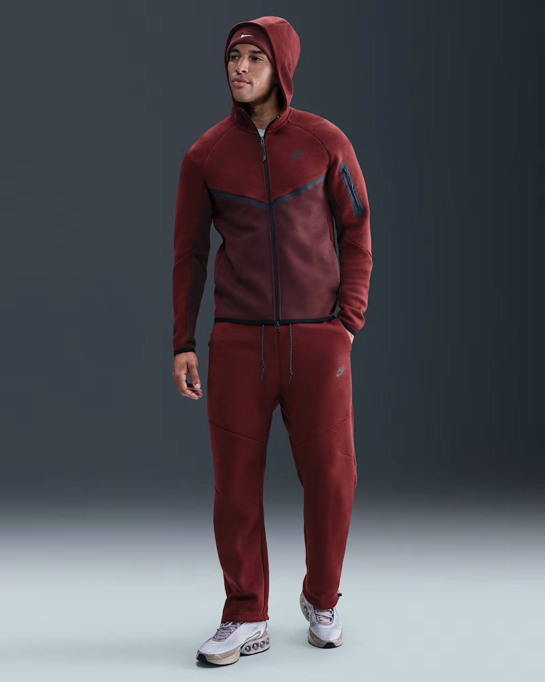 Nike Tech Men's Hoodie and Open-Hem Fleece Pants Dark Team Red