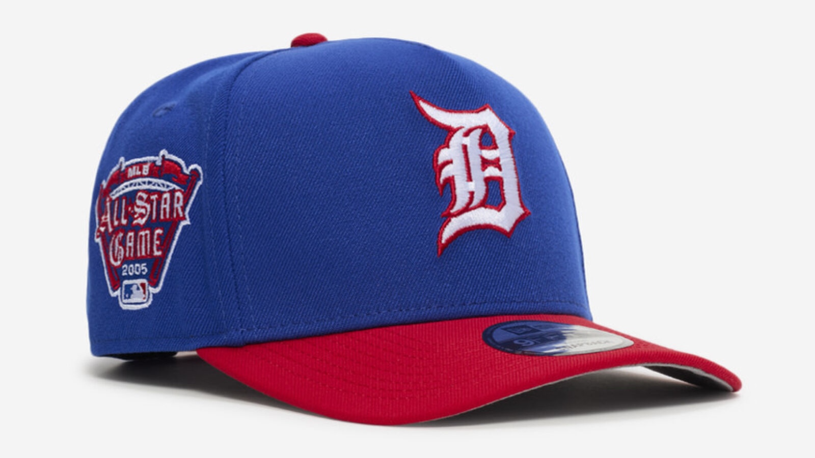 Detroit Tigers New Era 9FIFTY A-Frame snapback hat in royal blue with a red visor and white Old English D logo to match the Air Jordan 3 "True Blue" (2026).