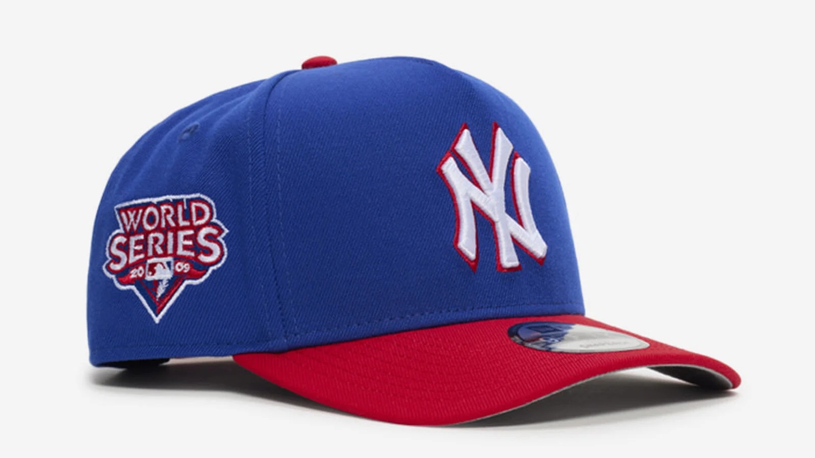 New York Yankees New Era 9FIFTY A-Frame snapback hat in royal blue with a red visor and white NY logo to match the Air Jordan 3 "True Blue" (2026).