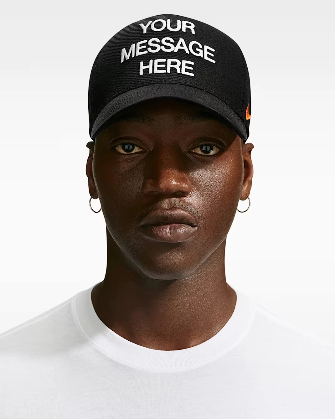 Front view of the Nike Rise Your Message Here A-Frame Cap.