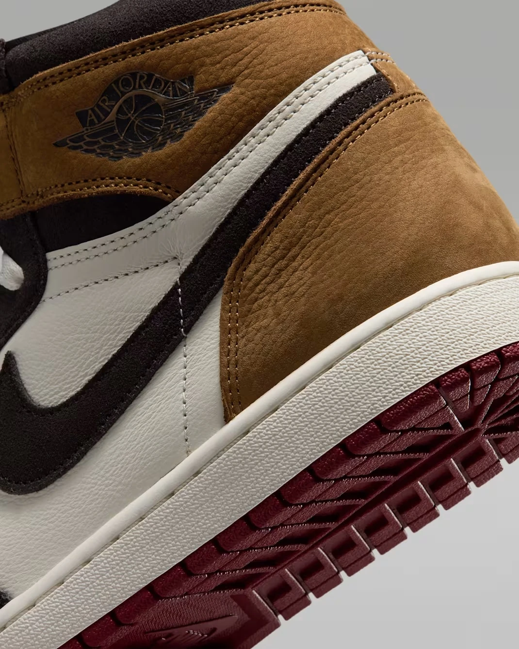 Close-up of the heel and Air Jordan Wings logo on the Air Jordan 1 High OG "Love Letter."