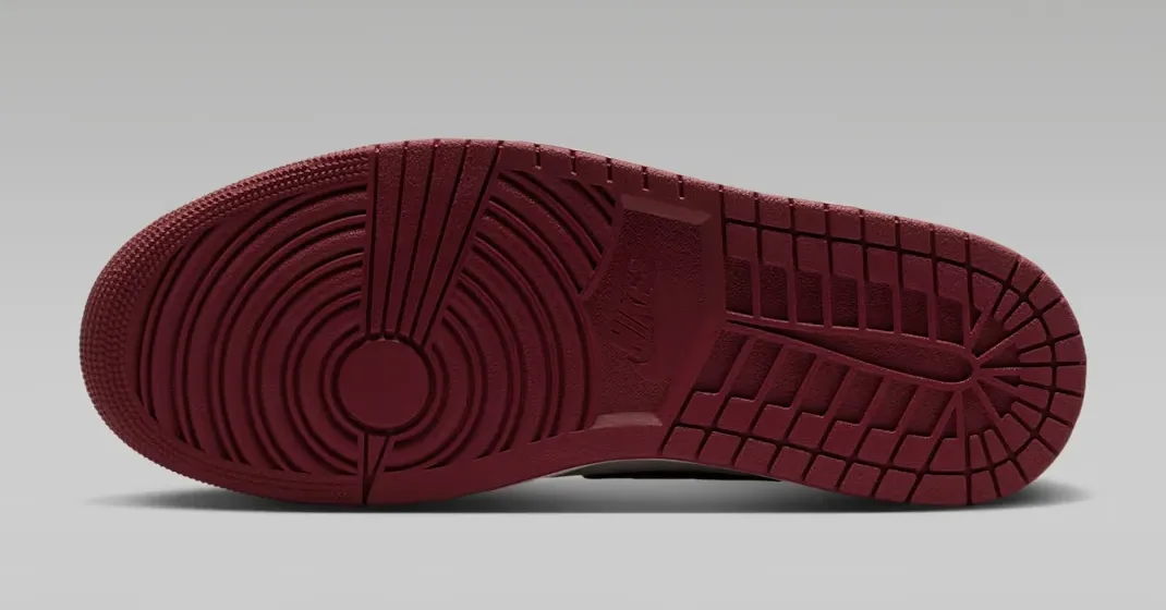 Burgundy outsole of the Air Jordan 1 High OG "Love Letter" sneakers.