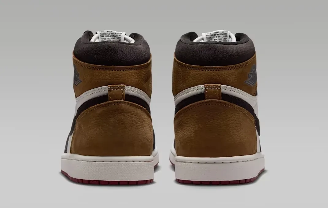 Rear heel view of the Air Jordan 1 High OG "Love Letter" sneakers.