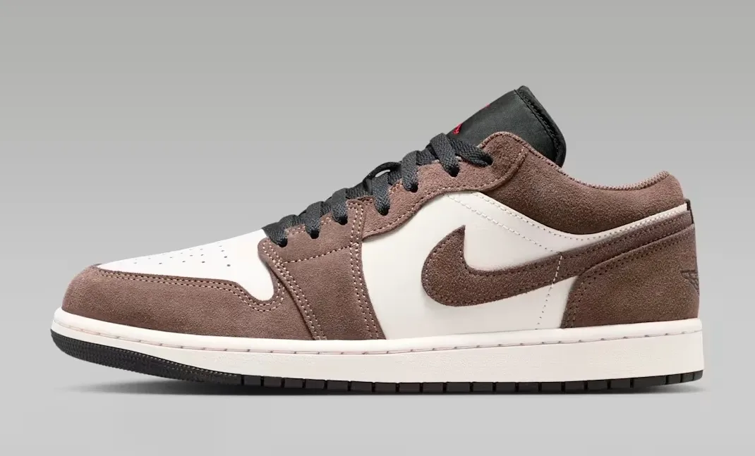 Lateral side view of the Air Jordan 1 Low "Palomino/Phantom" in Palomino, Phantom, Sail and Black.