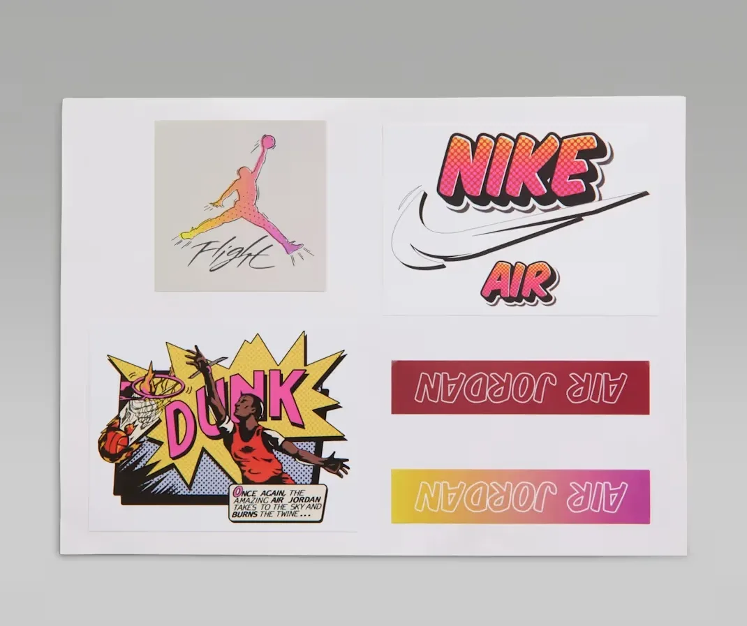 Sticker sheet included with the Air Jordan 4 Comic featuring comic-inspired graphics.