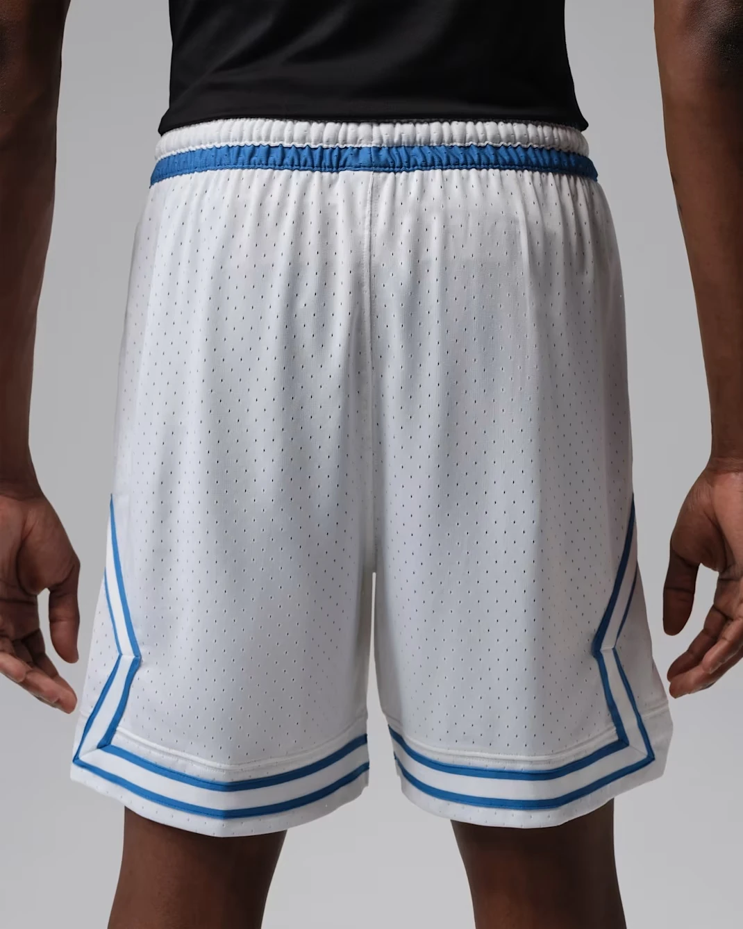 Back view of the Jordan Sport Mesh Diamond Shorts in White and True Blue designed to match the Air Jordan 3 "True Blue" (2026).