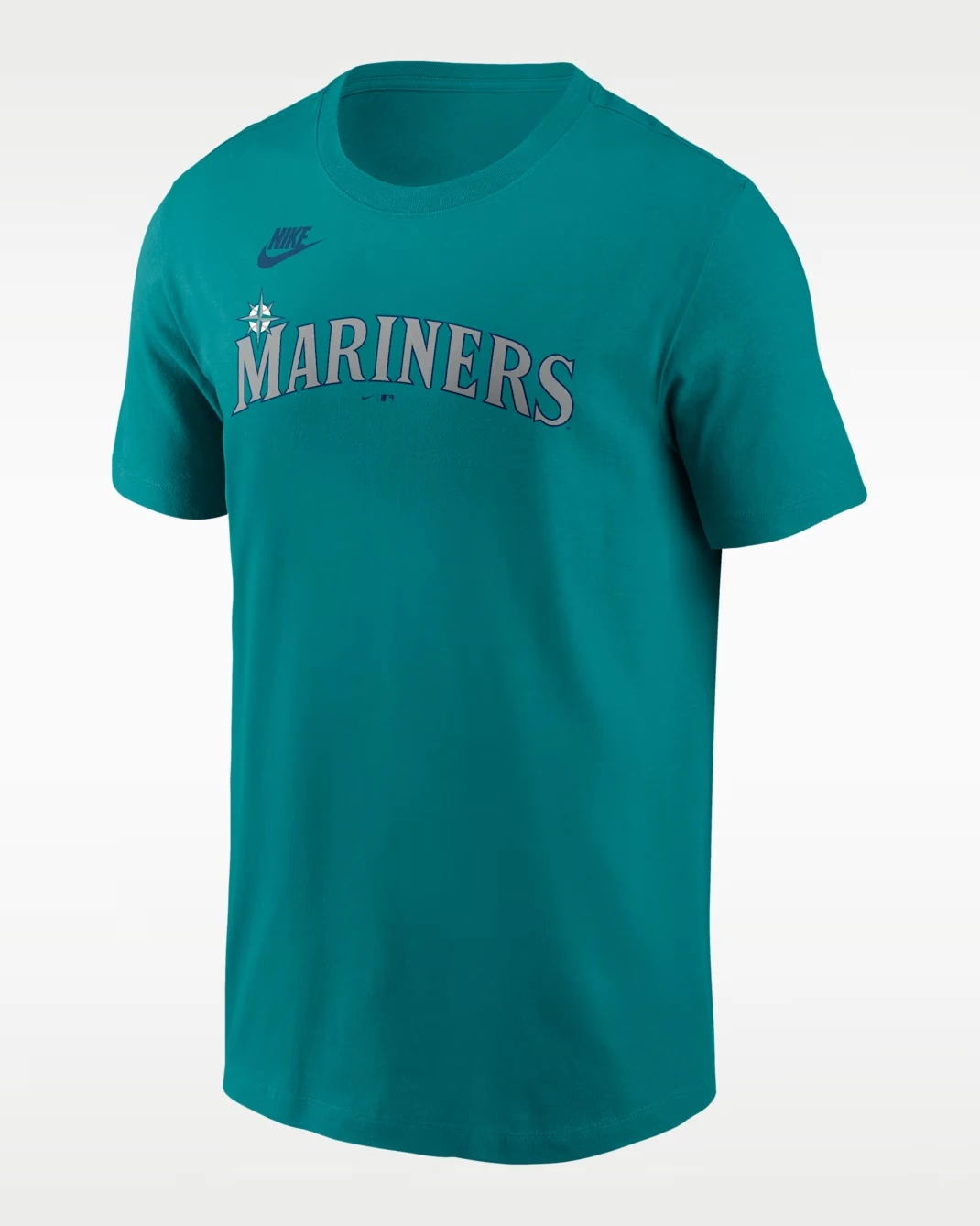 Front view of the Ken Griffey Jr. Seattle Mariners teal name and number T-shirt that complements the Nike Air Griffey Max 1 "HBCU Swingman Classic."