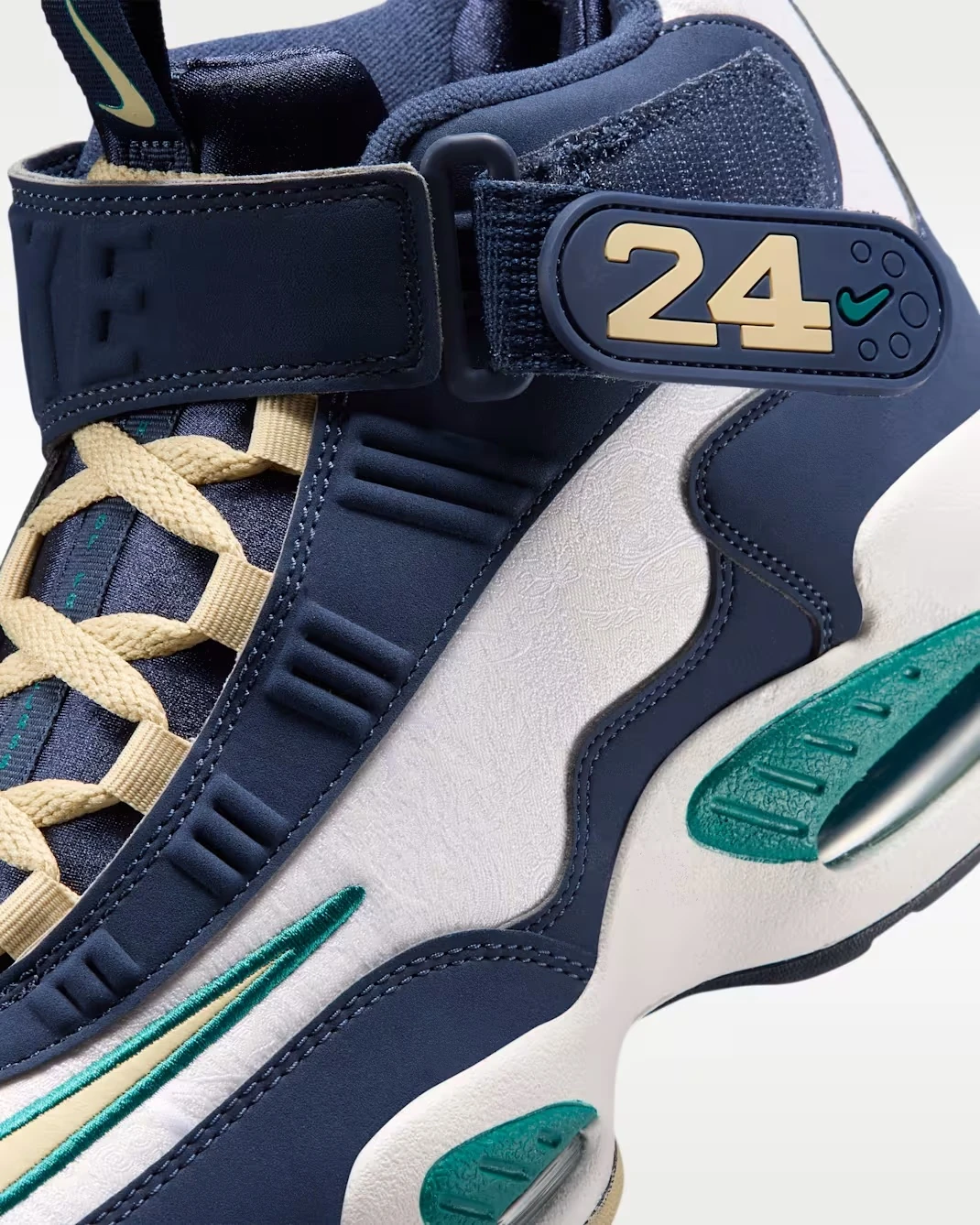 Close-up of the Nike Air Griffey Max 1 "HBCU Swingman Classic" ankle strap with the number 24 detail.