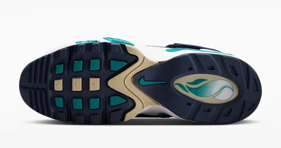 Outsole view of the Nike Air Griffey Max 1 "HBCU Swingman Classic" featuring the Griffey logo traction pattern.
