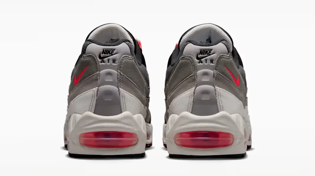 Heel view of the Nike Air Max 95 Big Bubble Reverse Solar Red