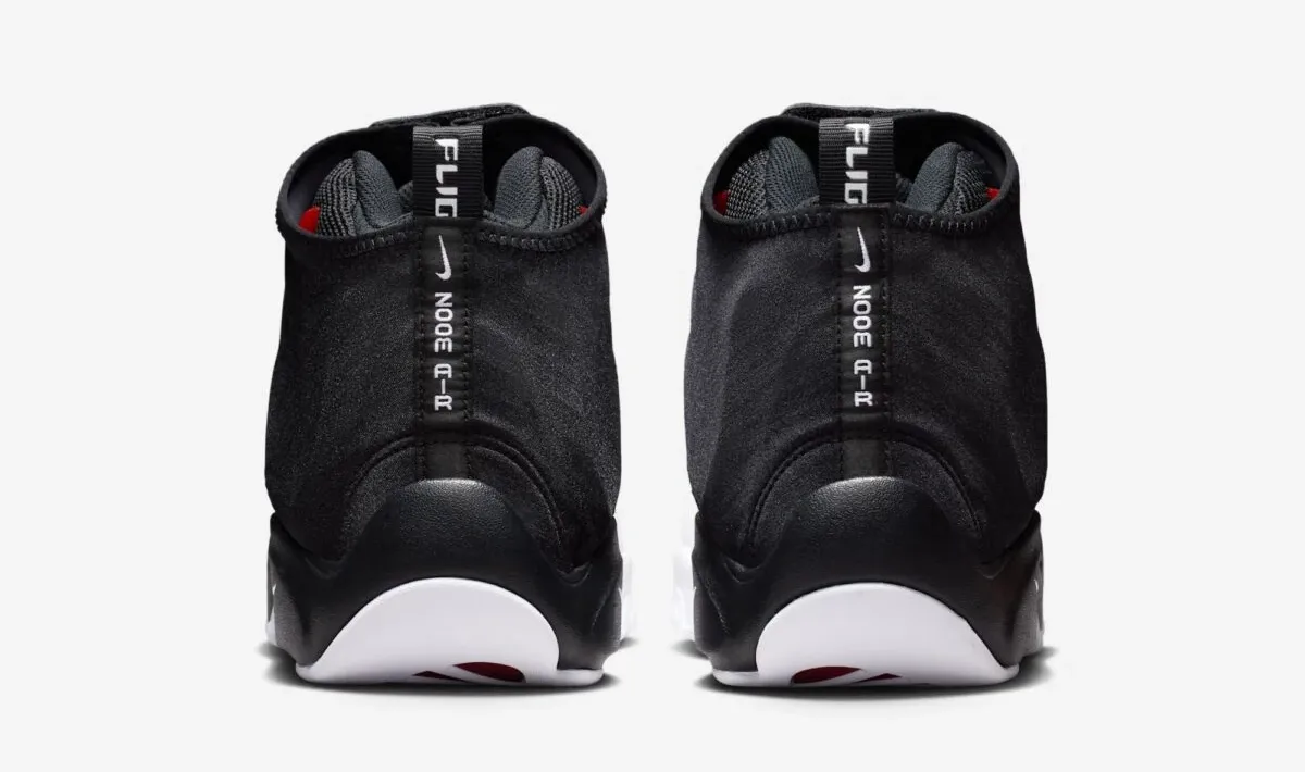 Rear heel view of the Nike Air Zoom Flight "The Glove" in Black, White and University Red.