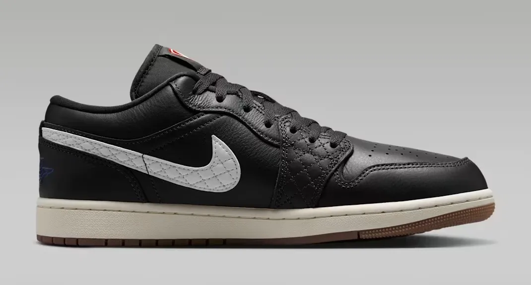 Medial side view of the Air Jordan 1 Low SE Quilted "Off Noir" sneaker.