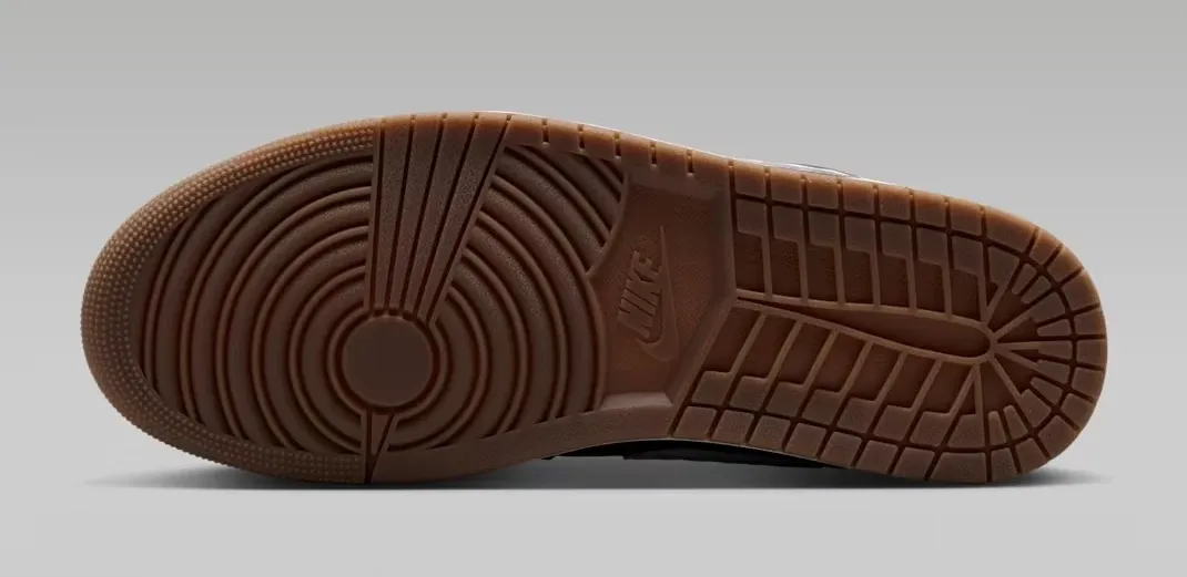 Gum rubber outsole of the Air Jordan 1 Low SE Quilted "Off Noir."