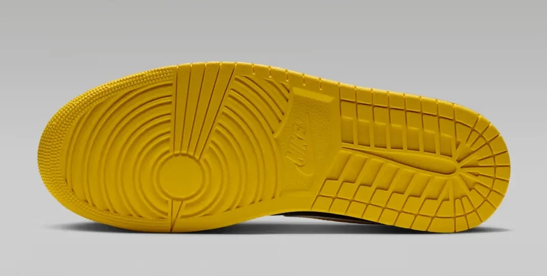 Tour Yellow outsole of the Air Jordan 1 Low Tour Yellow sneaker.